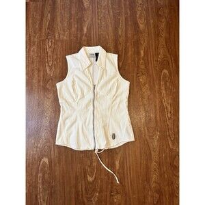 Harley Davidson Women’s Medium White Lace Up Denim Vest Bedazzled Gem Biker